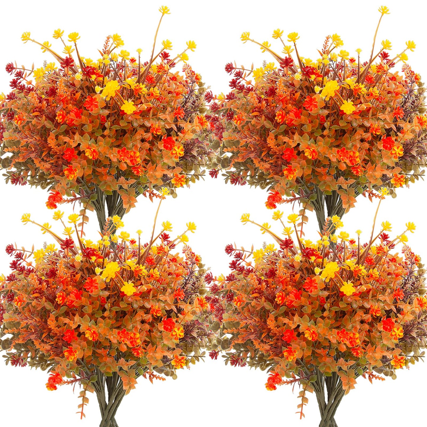 Hananona 12 Pcs Artificial Flowers Outdoor, Faux Artificial Plants UV Resistant Plastic Flower Bulk for Hanging Planter Porch Window Home Wedding Fall Summer Decor (12, Fuchsia, Purple, Yellow, Green)