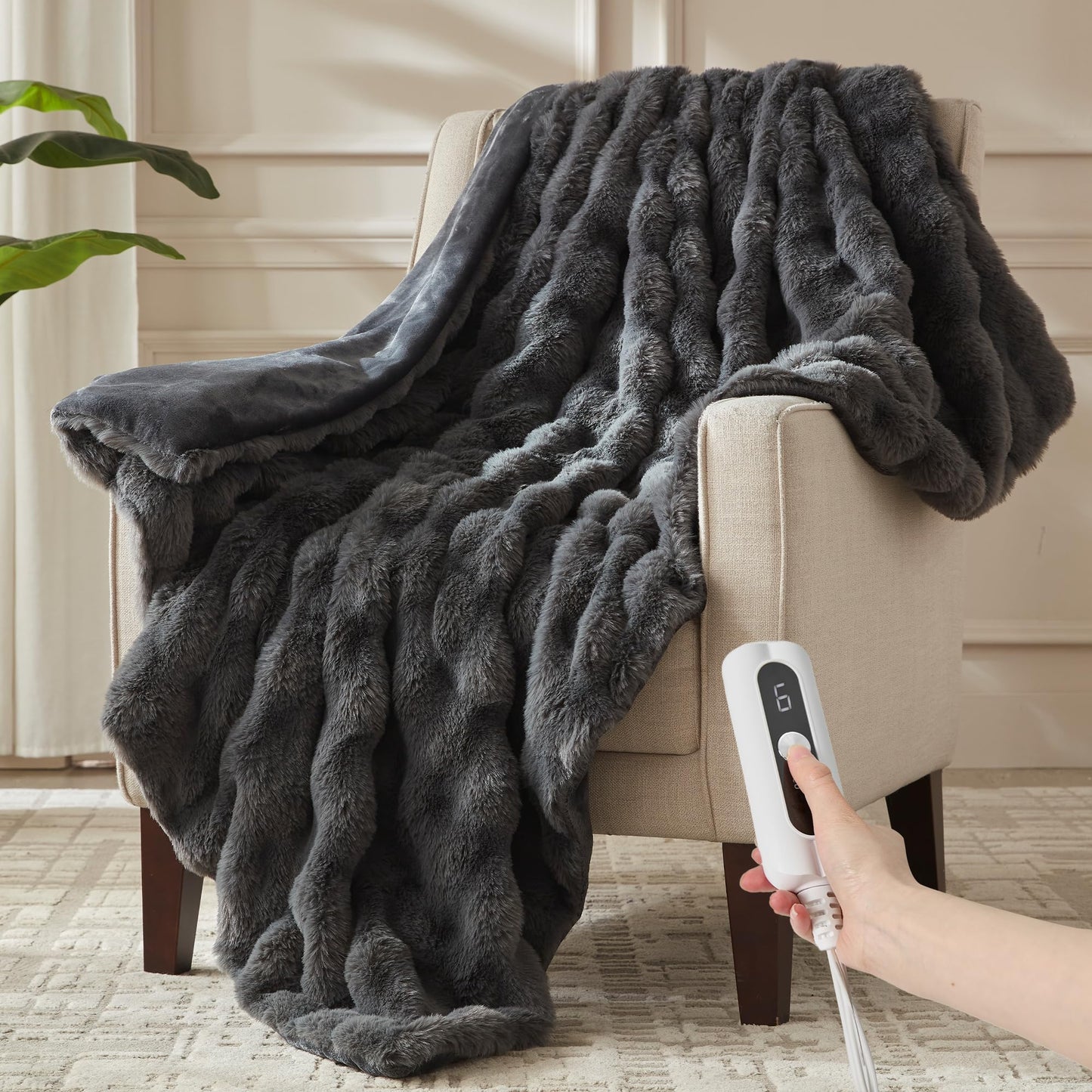 Heated Blanket Throw Size - Fast Warming with 6 Heat Settings & 4 Hours Auto-Off, Electric Throw Blanket for Couch, 50"x60", Grey