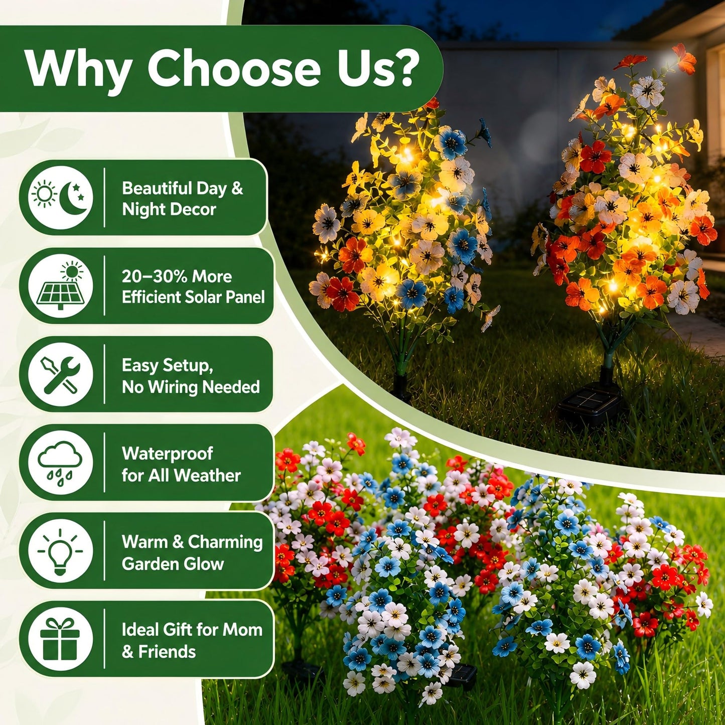 Solar Violet Garden Lights Outdoor 2 Pack, Realistic Violet Flower Design with Soft Glow, Upgraded Solar Panel, Decorative Lights for Lawn Patio Pathway Yard, Gift for Mom