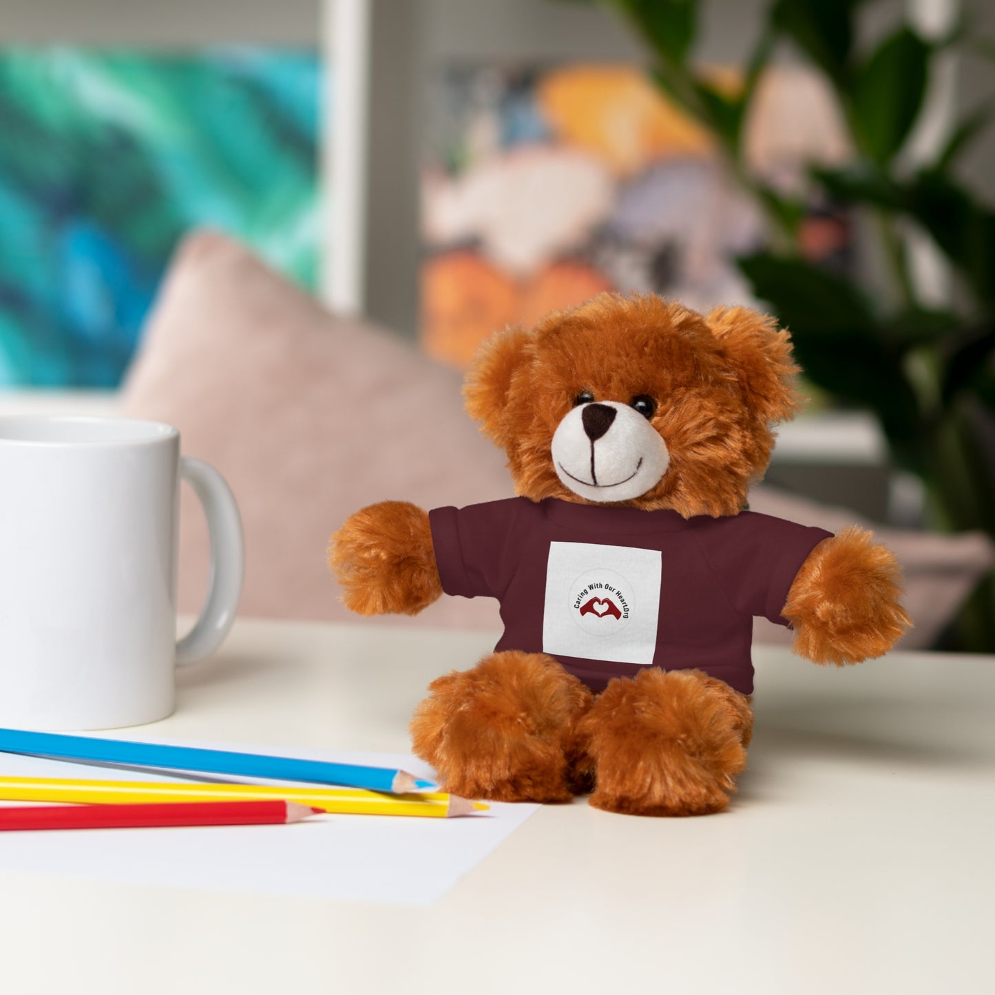 Plush Bear with Custom Tee — Soft Brown Teddy in Printed T‑Shirt