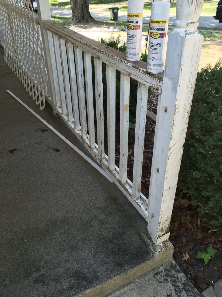 (before) Front Porch railing painting project for clients.
