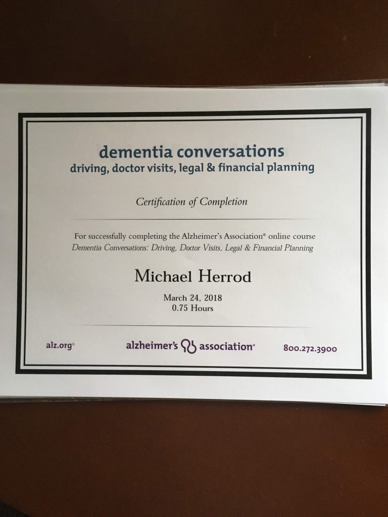 Alzheimer's association certificate of completion